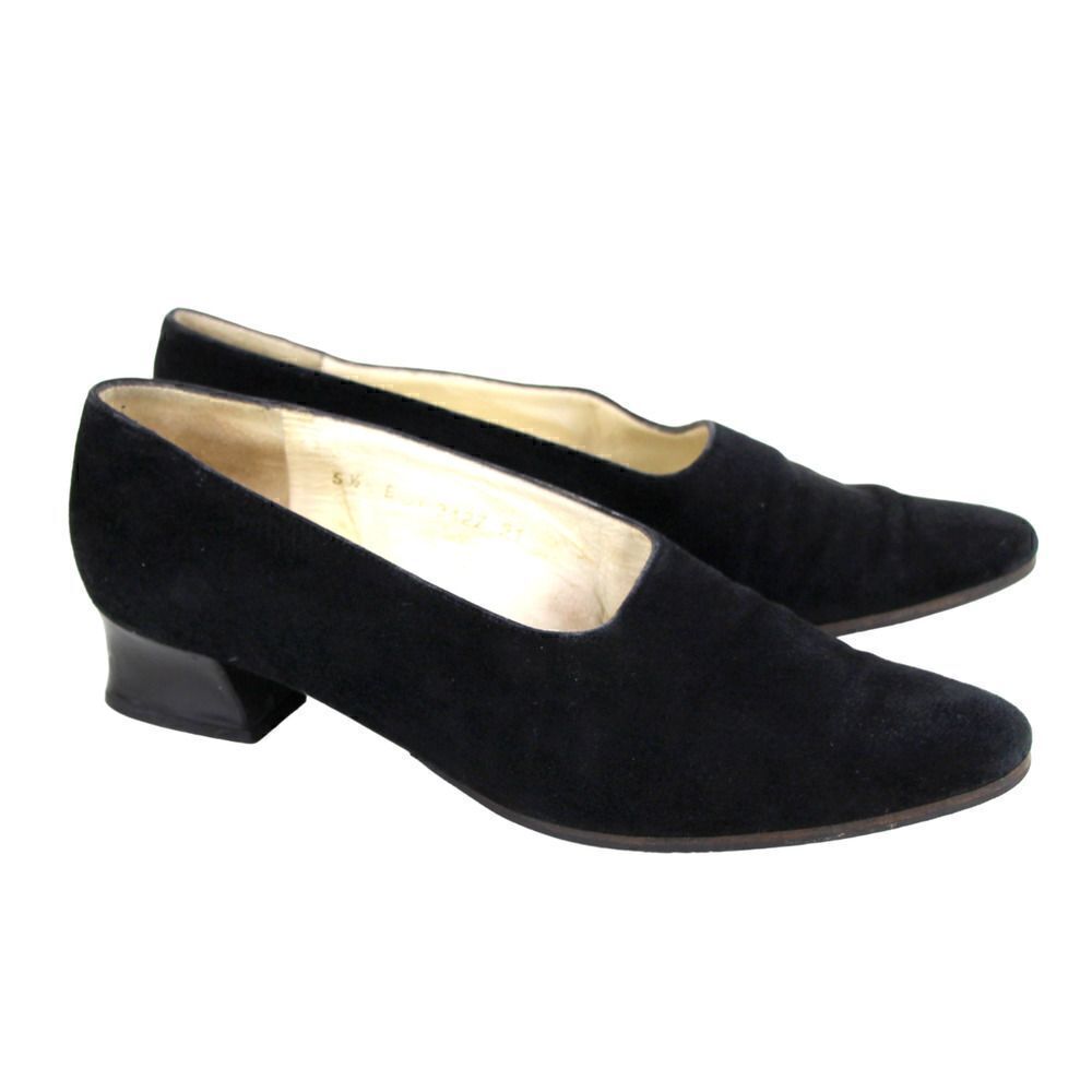 VTG Robert Clergerie FRANCE BLACK REAL LEATHER SUEDE LOW HEEL CLASSIC SHOES 5.5B